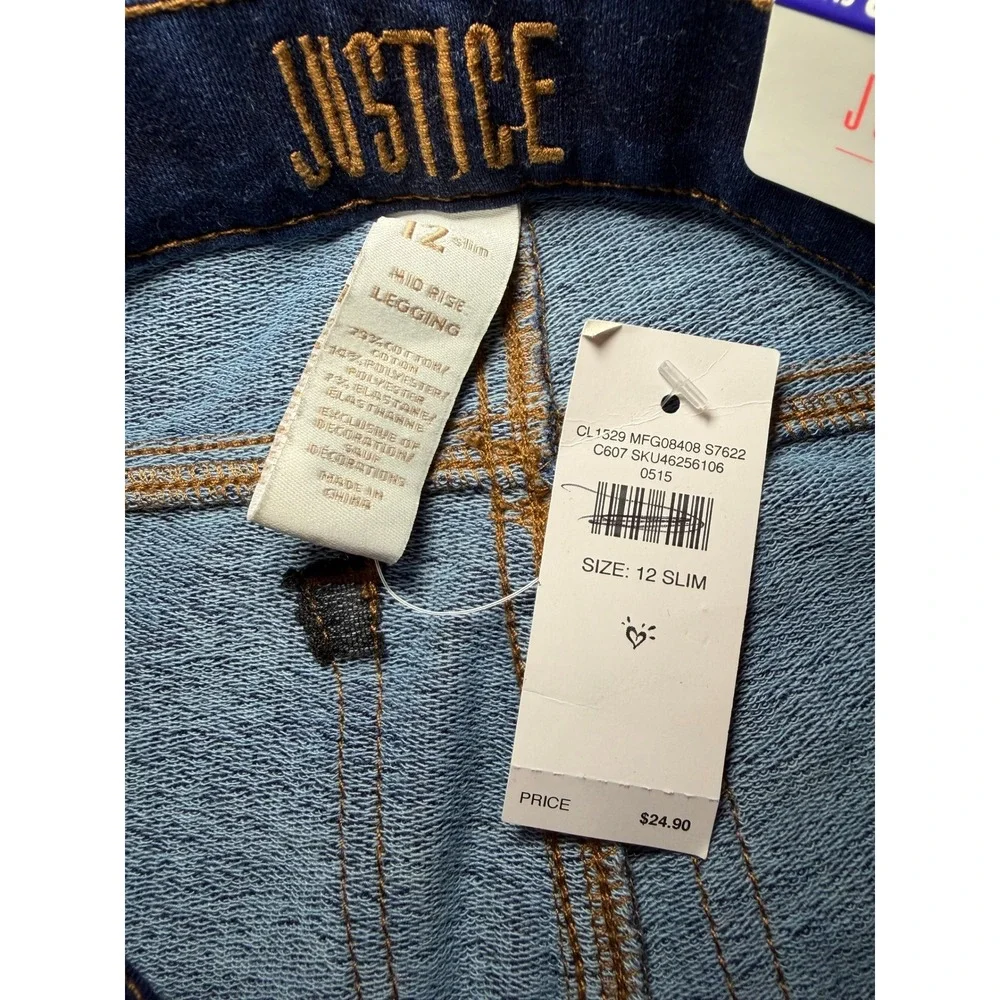 Justice Denim Leggings Girls 12 Slim Blue New Mid Rise Stretch Jeggings